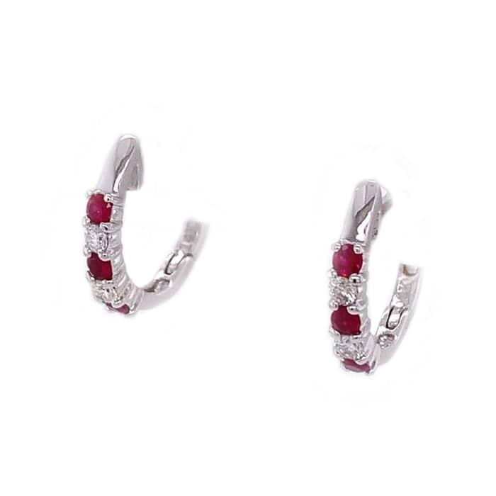 Mountz Collection Ruby and Diamond Huggie Earrings in 14K White Gold