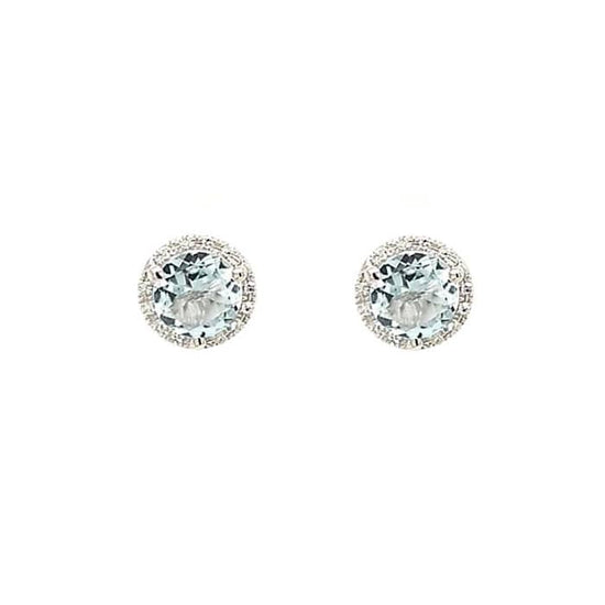 Mountz Collection Aquamarine and Diamond Halo Stud Earrings in 14K White Gold