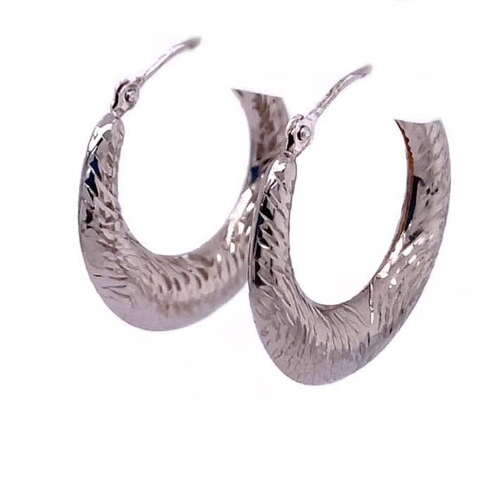 Estate 24MM Tapered Diamond-cut Round Hoop Earrings in 14K White Gold