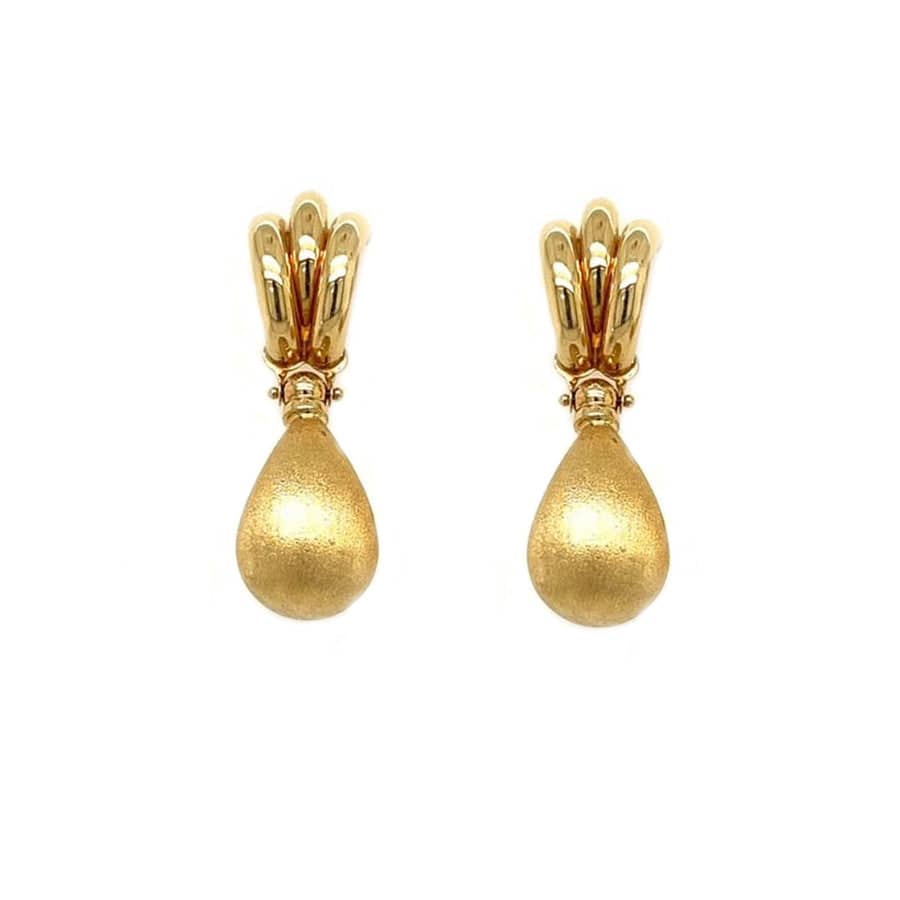 Estate Teardrop Hollow Dangle Earrings in 14K Yellow Gold