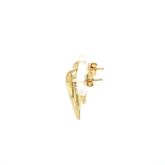 Estate Ribbed Shield Lightweight Button-Style Earrings in 14K Yellow Gold