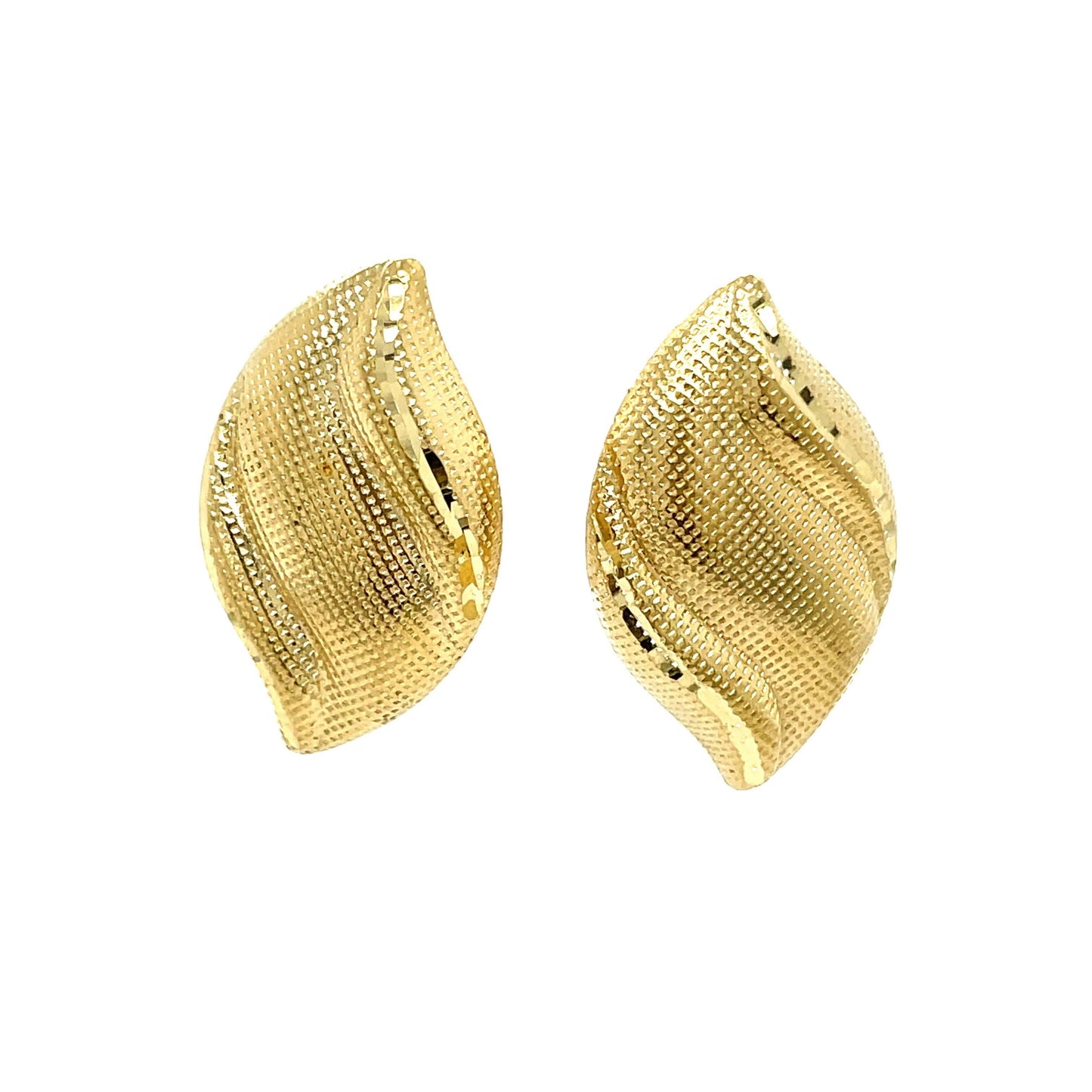 Load image into Gallery viewer, Estate Marquise Shaped Button Textured Earrings in 14K Yellow Gold
