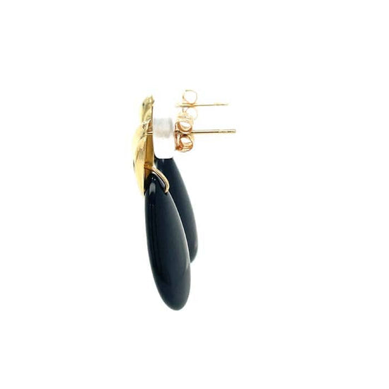 Estate Black Onyx Drop Earrings in 14K Yellow Gold