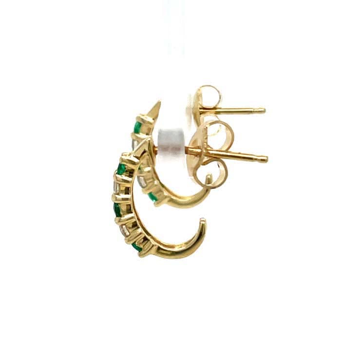 Estate Emerald and Diamond Half Hoop Earrings in 14K Yellow Gold