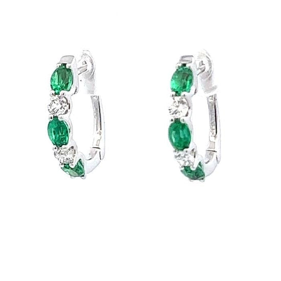 Load image into Gallery viewer, Mountz Collection Oval Emerald and Diamond Hinged Hoop Earrings in 14K White Gold
