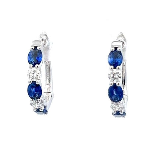 Mountz Collection Oval Sapphire and Round Diamond Hinged Hoop Earrings in 14K White Gold