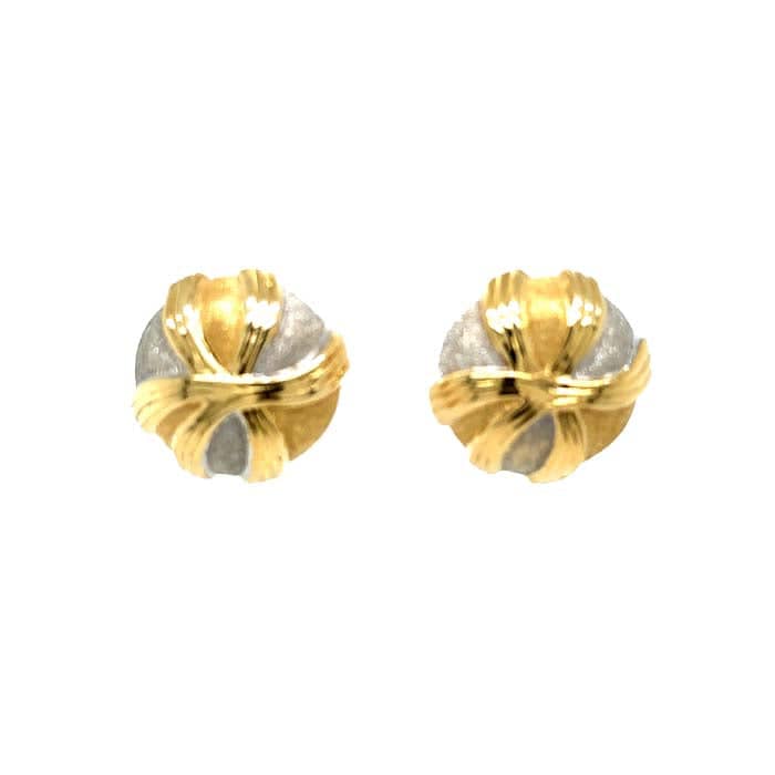 Load image into Gallery viewer, Estate Round Switl Earrings in 14K White and Yellow Gold
