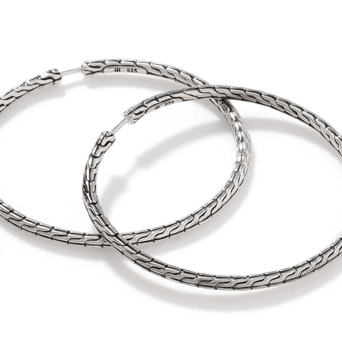 John Hardy Carved Chain Large Hoop Earrings in Sterling Silver