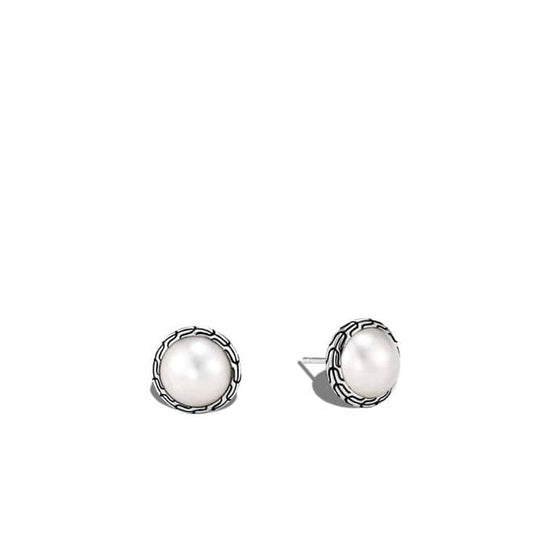 Load image into Gallery viewer, John Hardy Classic Chain 11.5MM Sterling Silver Freshwater Mabe Pearl Stud Earrings
