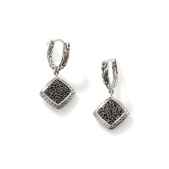 John Hardy Carved Chain Black Sapphire and Black Spinel Drop Earrings in Sterling Silver