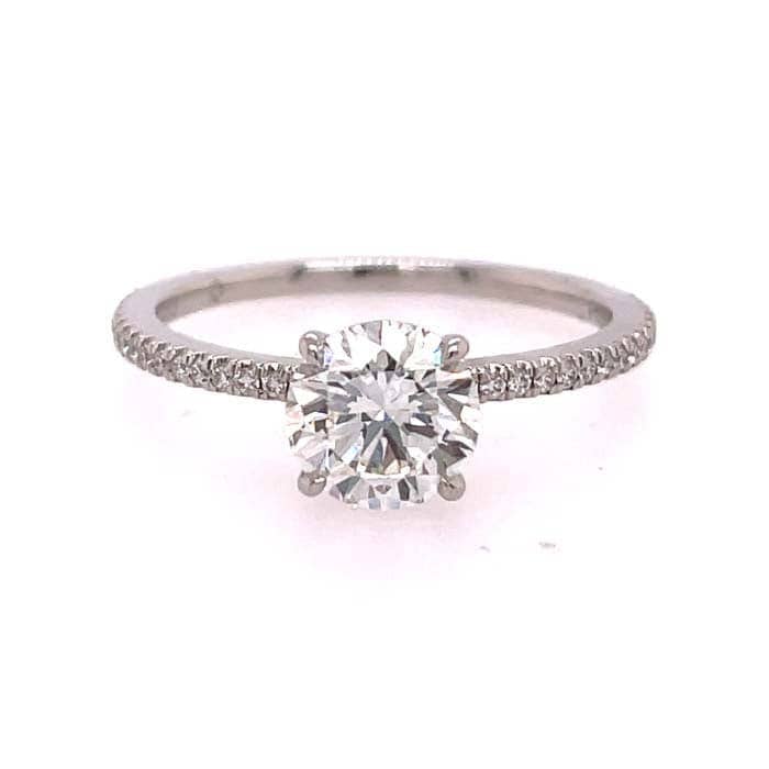 Forevermark 1.14TW Delicate Icon Engagement Ring with 1.01CT Round Brilliant Diamond Center and .17TW Side Diamonds in Platinum