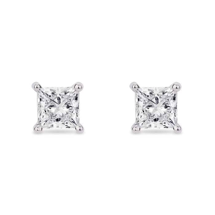 Load image into Gallery viewer, Lightbox 1.0CTW LabGrown Princess Cut Diamond 4-Prong Stud Earrings in 14K White Gold
