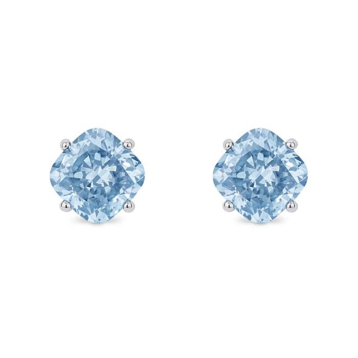 Lightbox Lab Grown Fancy Blue Cushion Cut Diamond Stud Earrings in 14K White Gold