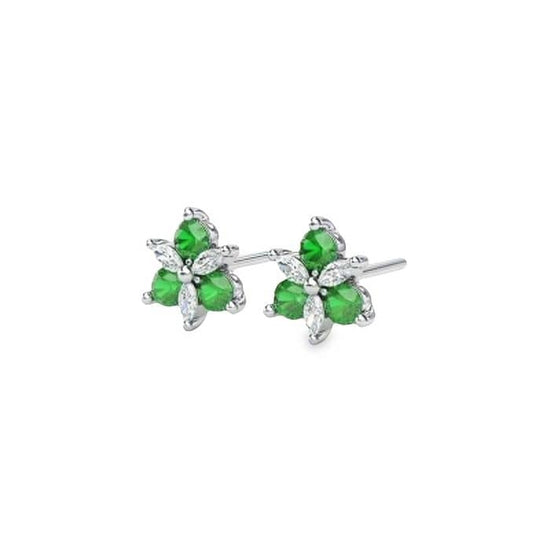 Load image into Gallery viewer, Fana Emerald and Diamond Trio Stud Earrings in 14K White Gold
