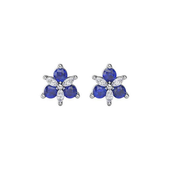 Fana Sapphire and Diamond Trio Stud Earrings in 14K White Gold