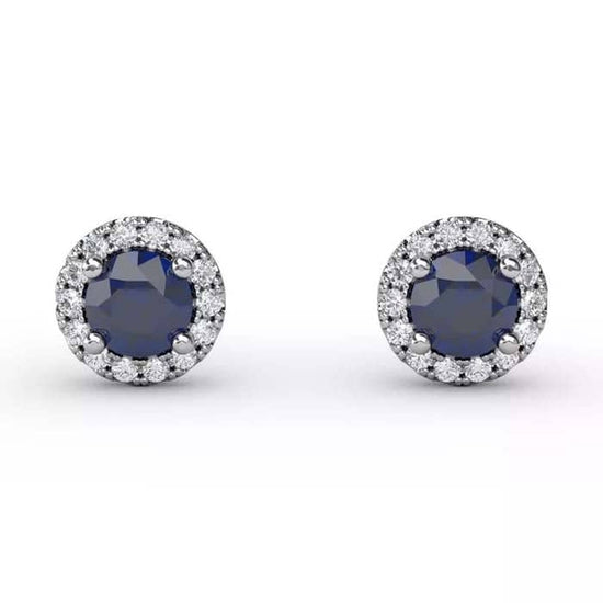 Load image into Gallery viewer, Fana Sapphire and Diamond Halo Stud Earrings in 14K White Gold
