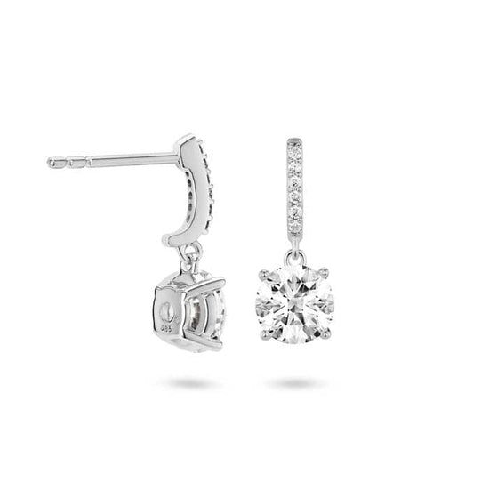 Load image into Gallery viewer, Lightbox 2CTW Lab Grown Diamond Round Brilliant Solitaire Drop Earrings
