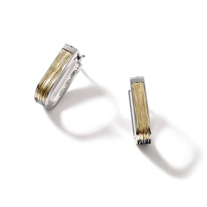 Load image into Gallery viewer, John Hardy Bamboo Striated Oval Hoop Earrings in Sterling Silver and 18K Yellow Gold
