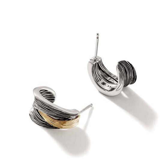 John Hardy Bamboo Striated J-Hoop Earrings in Sterling Silver and 18K Yellow Gold