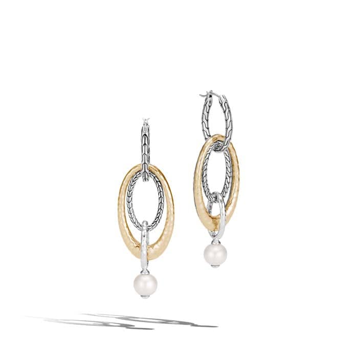 Load image into Gallery viewer, John Hardy Pearl Interlinking Drop Earrings in Sterling Silver and 18K Yellow Gold
