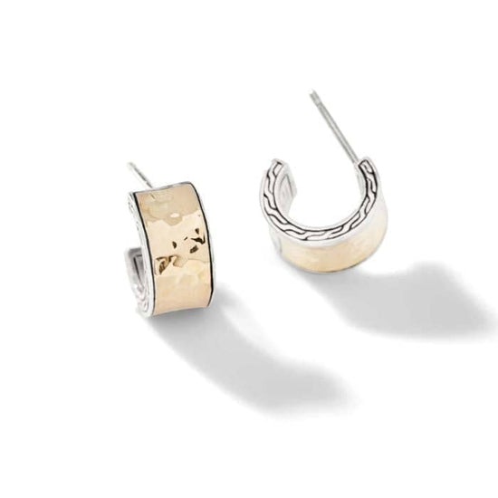 John Hardy Classic Chain Hammered Hoop Earrings in Sterling Silver and 18K Yellow Gold