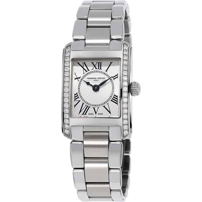 Frederique Constant .40CTW Diamond CARREE Ladies White Roman Rectangular Dial Stainless Steel Bracelet Watch