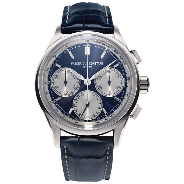 Frederique Constant 42mm Automatic Gts Flyback Nacy Dial Chronograph Stainless Steel Watch w/Blue Alligator Leather Strap