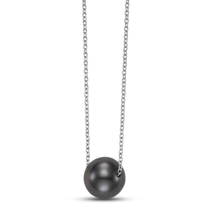 Mastoloni 18" 8-9mm Black Tahitian Pearl Floating Necklace in 14K White Gold