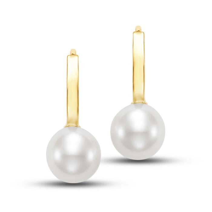 Load image into Gallery viewer, Mastoloni 8-8.5mm Fresh Water Cultured Pearl Mini Hoop Earrings in 14K Yellow Gold
