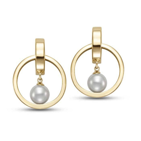 Mastoloni 6.5-7mm Fresh Water Cultured Pearl Interlocking Circle Drop Earrings in 14K Yellow Gold