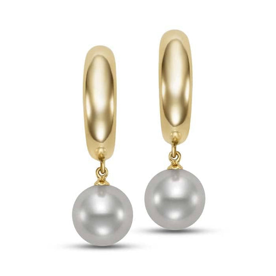 Load image into Gallery viewer, Mastoloni 10-10.5mm Pearl Tapered Crescent Hoop Earrings in 14K Yellow Gold
