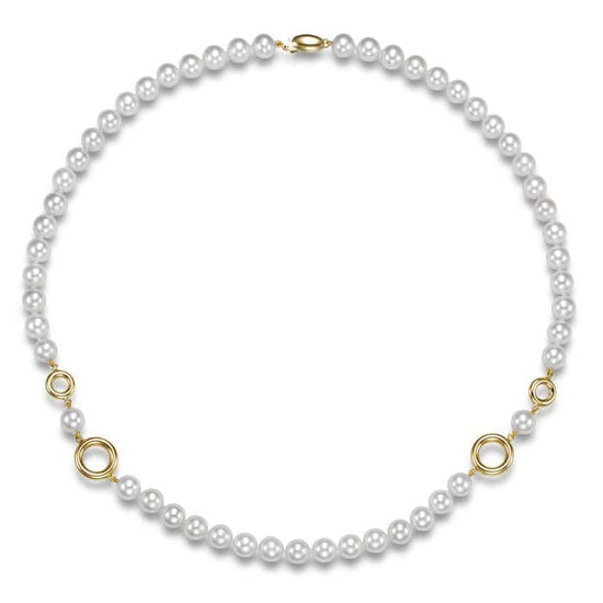 Mastoloni 20" 7.5-8mm Pearl and Circle Link Necklace in 14K Yellow Gold