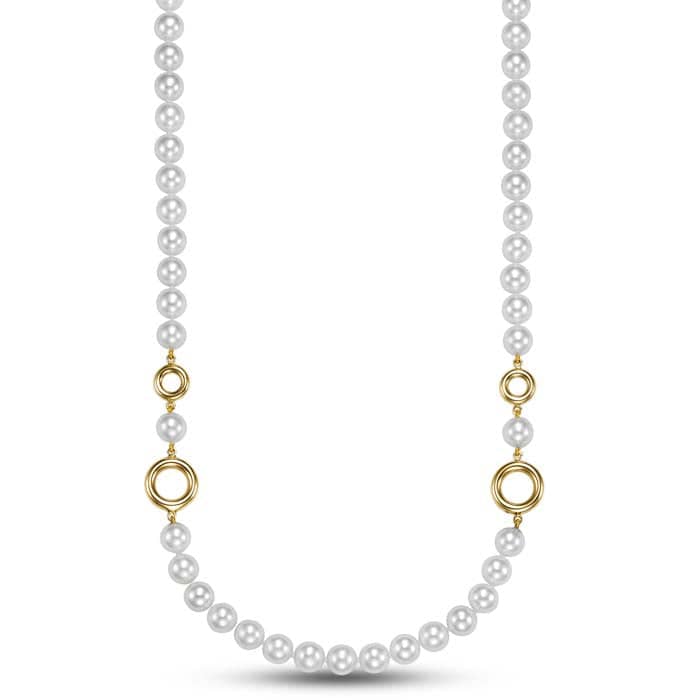 Mastoloni 20" 7.5-8mm Pearl and Circle Link Necklace in 14K Yellow Gold