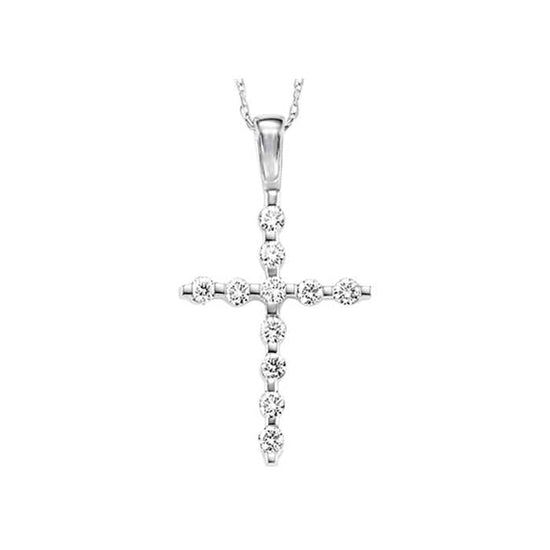 Mountz Collection 1/10CTW Diamond Single Prong Cross Pendant in 14K White Gold