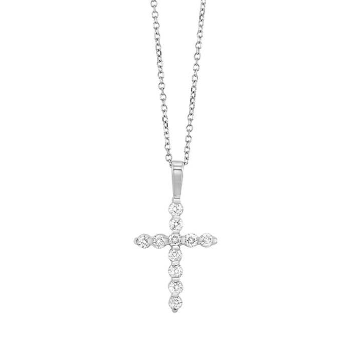 Load image into Gallery viewer, Mountz Collection 1/4CTW Diamond Bar Set Cross Pendant in 14K White Gold
