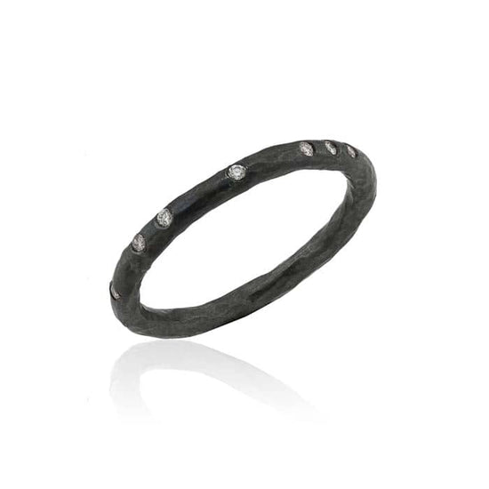 Load image into Gallery viewer, Lika Behar Hammered Band with Diamonds in Oxidized Sterling Silver
