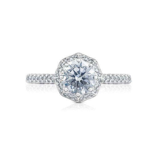 Tacori Bloom Halo Engagement Ring Semi Mount 18K White Gold with Diamonds