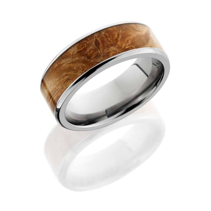 Load image into Gallery viewer, Lashbrook Mens 8mm Titanium Wedding Band with 5mm Maple Burl Wood Inlay
