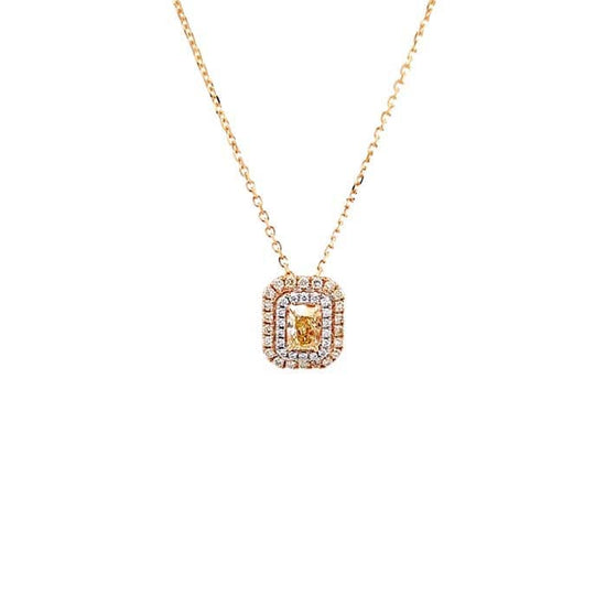 Load image into Gallery viewer, Mountz Collection Fancy Yellow Diamond Halo Pendant in 18K Yellow and White Gold
