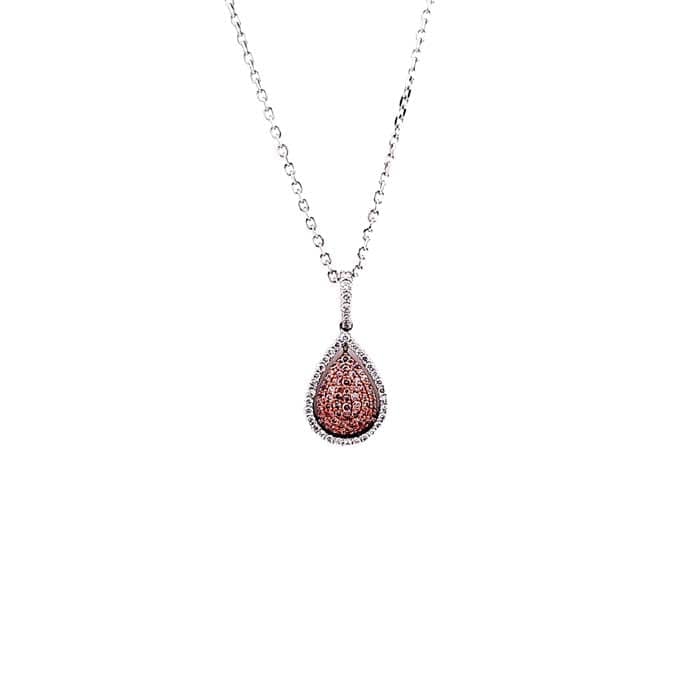 Mountz Collection Pear Shape Pendant with Pink and White Diamonds in 18K Rose and White Gold