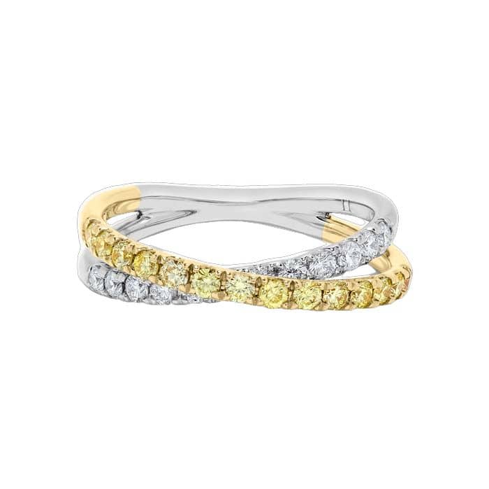 Load image into Gallery viewer, Mountz Collection Yellow and White Diamond Cross-Over Ring in 18K Yellow and White Gold
