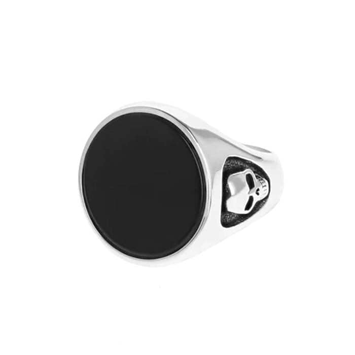 Load image into Gallery viewer, King Baby Round Onyx Signet Ring With Skull Shank in Sterling Silver
