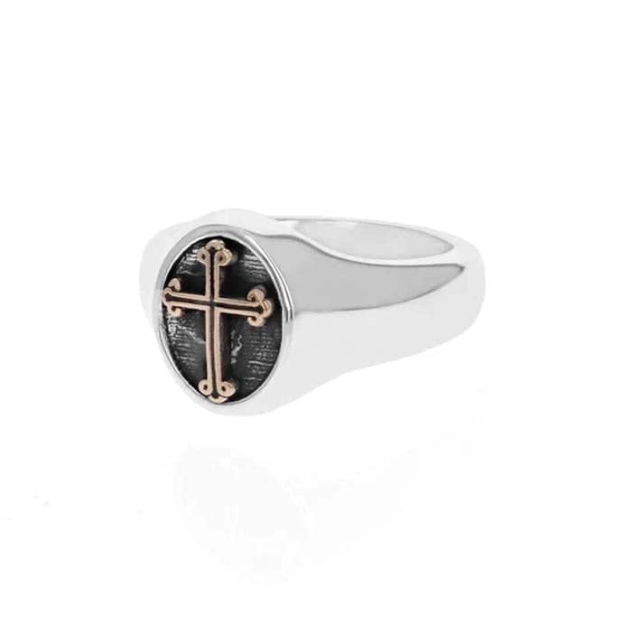 King Baby Traditional Cross Motif Ring in Sterling Silver and Gold Alloy