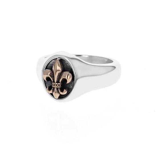 King Baby Fleur- De- Lis Ring with Gold Alloy in Sterling Silver