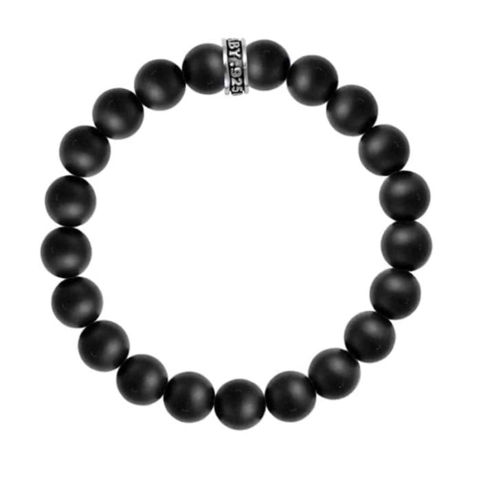 Load image into Gallery viewer, King Baby 10mm Matte Black Onyx Bead Stretch Bracelet in Sterling Silver
