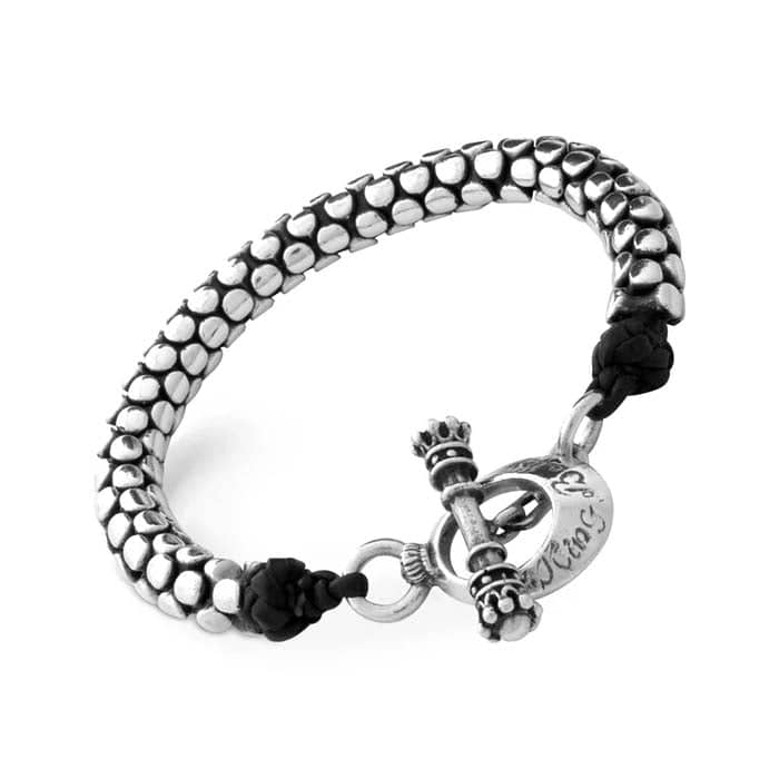 King Baby Dot "Snake" Chain and leather Toggle Bracelet in Sterling Silver