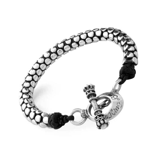 Load image into Gallery viewer, King Baby Dot &amp;quot;Snake&amp;quot; Chain and leather Toggle Bracelet in Sterling Silver
