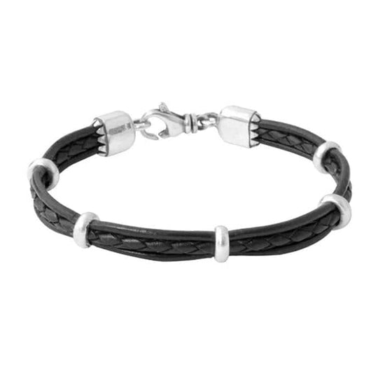 King Baby Multi- Stranded Leather Bracelet With Silver Rondelle Beads in Sterling Silver