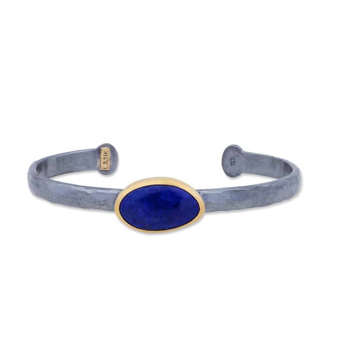 Lika Behar Katya Open Bracelet with Freeform Lapis in Sterling Silver and 24K Yellow Gold