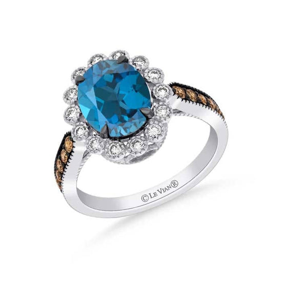Le Vian Ring featuring Deep Sea Blue Topaz with Nude and Chocolate Diamonds in 14K Vanilla Gold